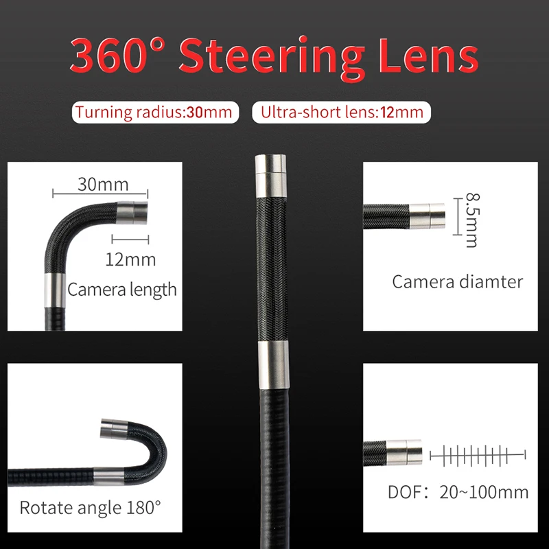 3.9MM & 6.5MM Articulating Borescope With LED Two-Way Borescope Camera HD1080P Endoscope Automotive Scope for IOS Android