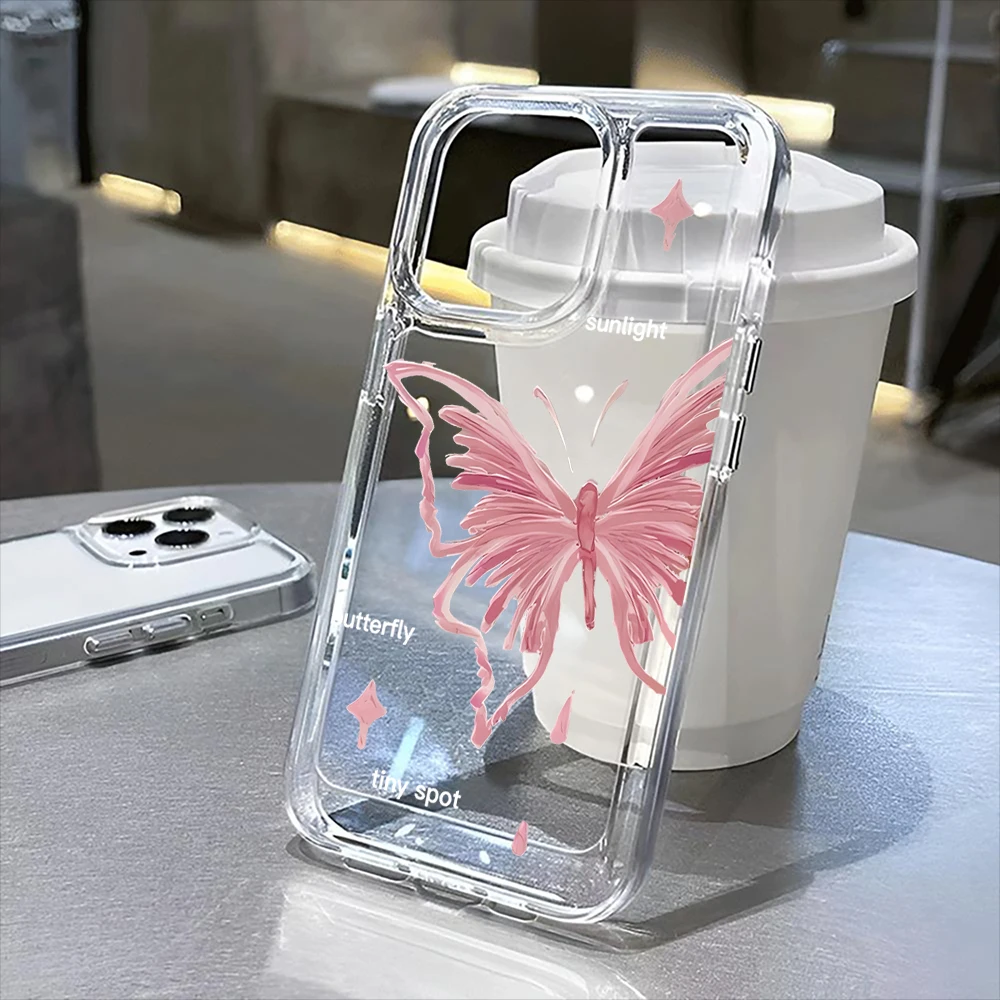 

Pink Butterfly Clear Case for iPhone16 Pro Max 16Pro 16Plus 16 15 Pro Max 15Pro 15Plus 15 13 13Pro 14 12 11Pro Max Plus