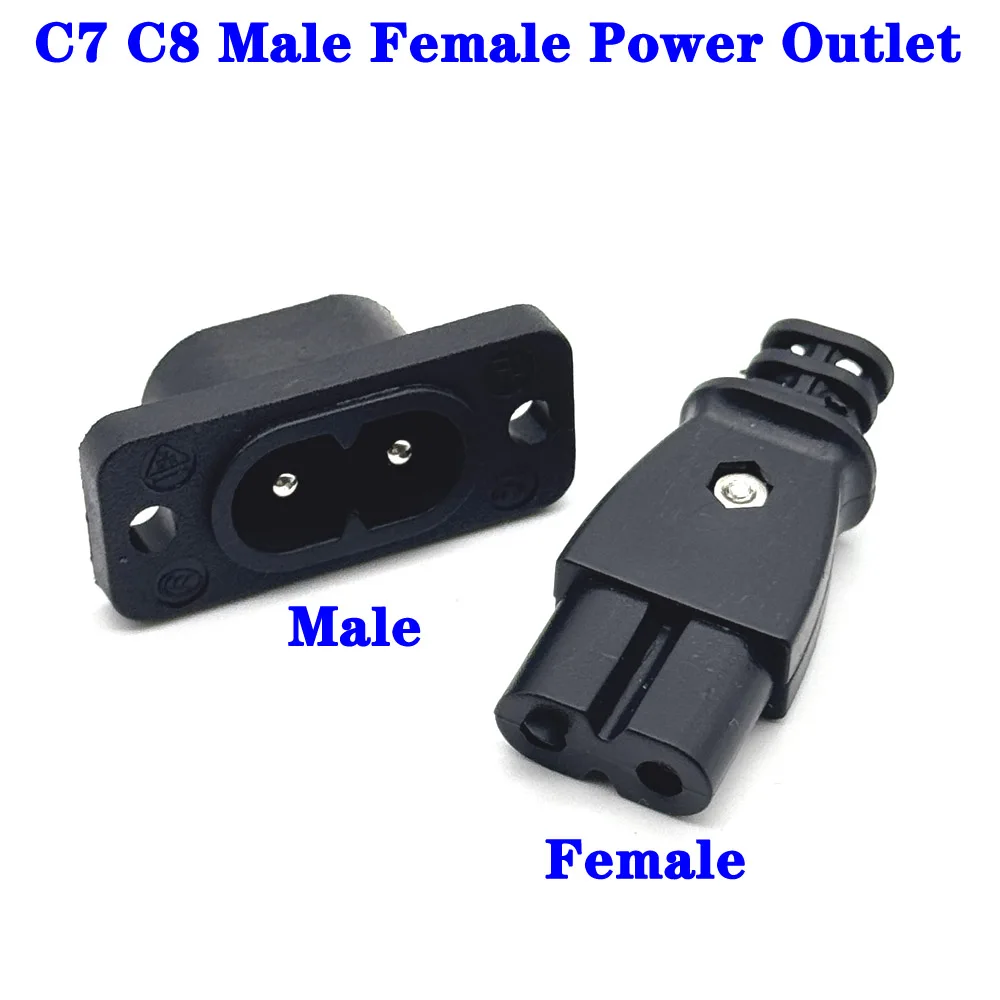 

1/3Pcs C8 male power socket C7 female plug power outlet embedded electric connector connector 35mm*15mm AC 2.5A 5A 250v