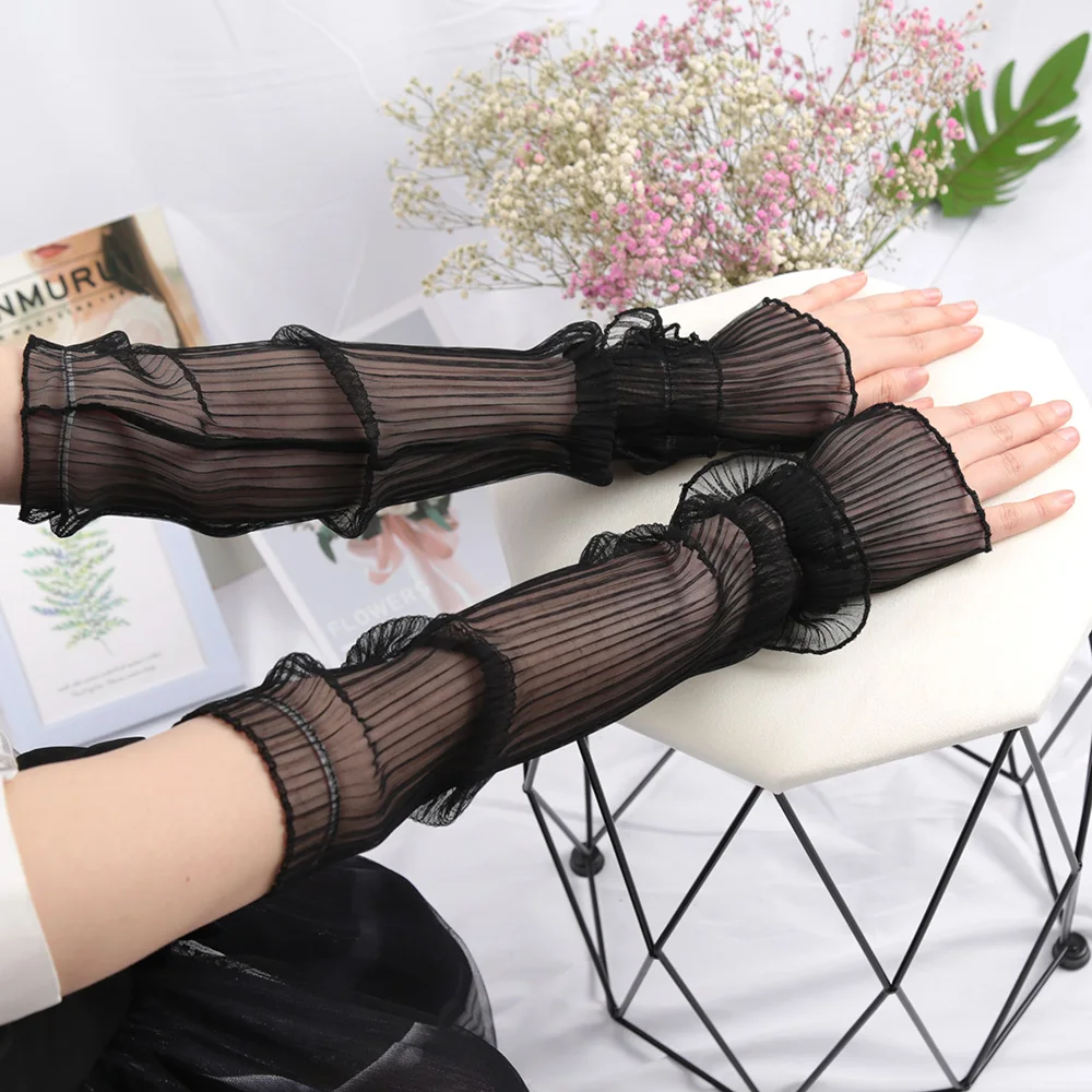 Spring Summer Long Fingerless Gloves Women Sun Protection Sleeves Gloves Thin Mesh Arm Sleeve Sunscreen Uv Cycling Accessories