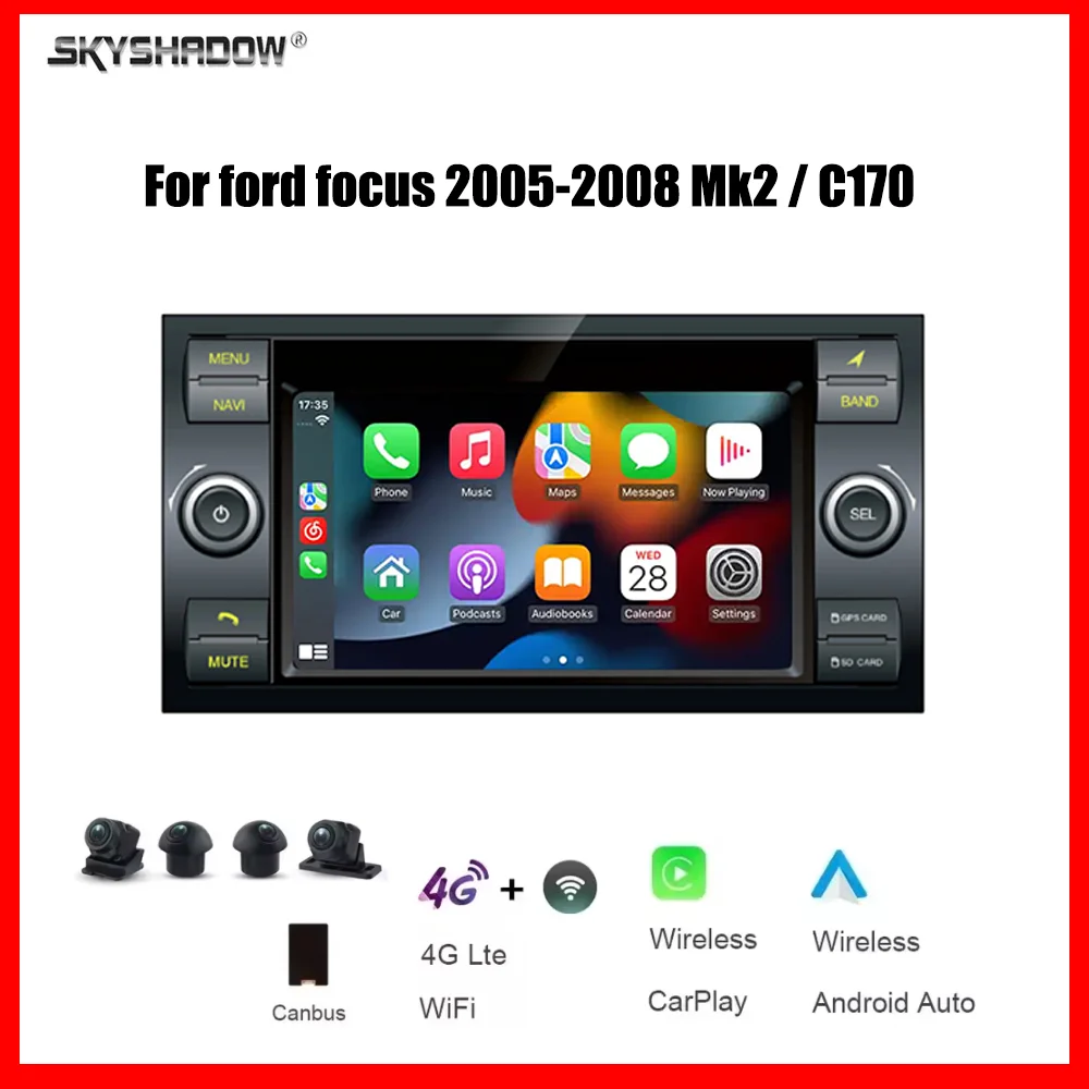 Carplay Android 14 Car multimedia player 7 inch Navigation 8Core 12+256G GPS radio For ford focus 2005-2008 Mk2 / C170