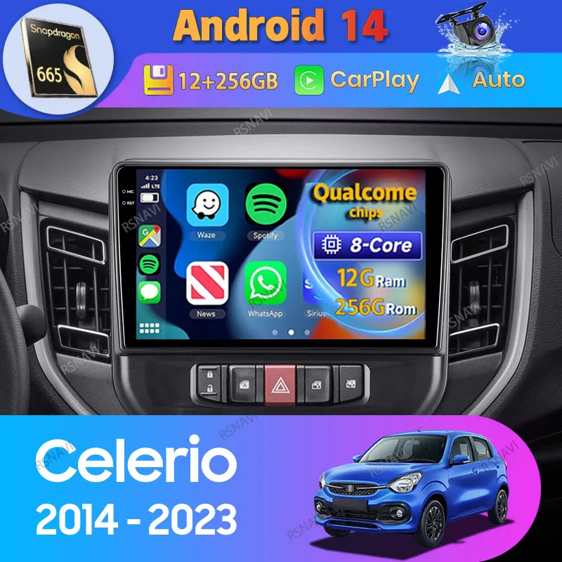 

Автомагнитола Carplay на Android 14 для Suzuki Celerio 2014, 2015-2023, автомобильное радио, GPS-навигация, 2 Din, DSP, видео, стерео плеер 360, камера, BT