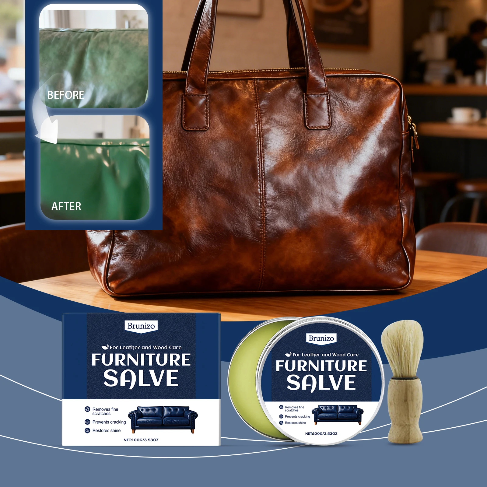 Polisher and Conditioner with Brush Polisher Moisturizer and Restorer 3.53oz Easy To Apply for Leather Couch Furniture