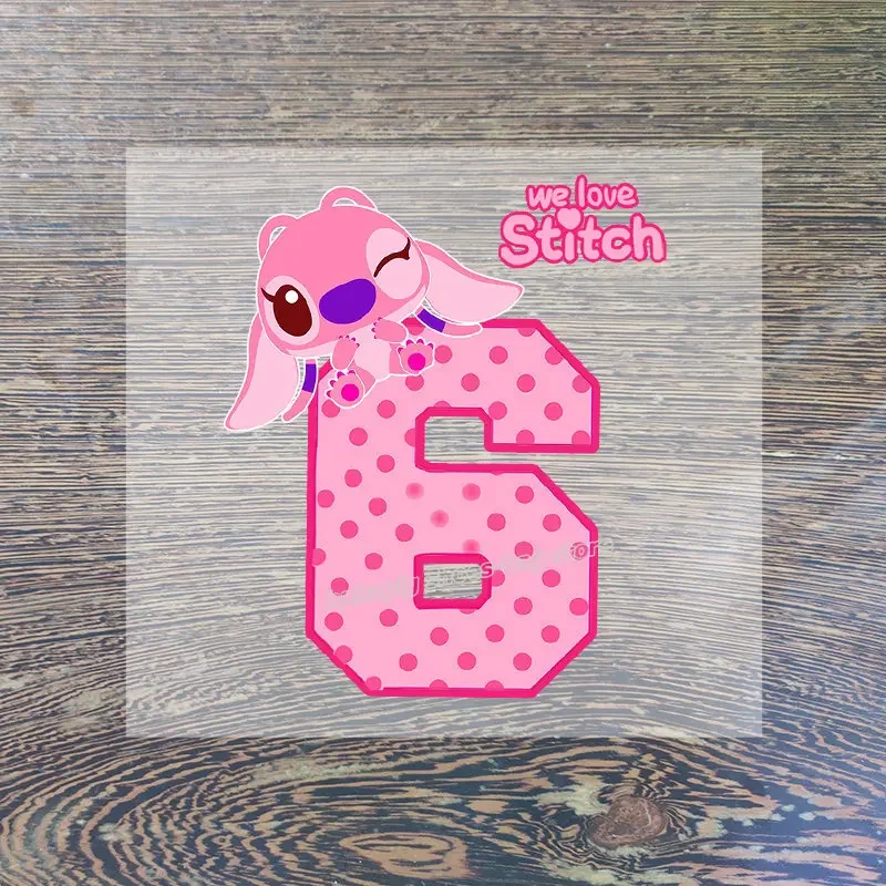 Disney Stitch Angel Number Clothing Patches Hot Transfer Boy Girl Birthday Clothes Sticker Iron on Baby T Shirt Cartoon Patch