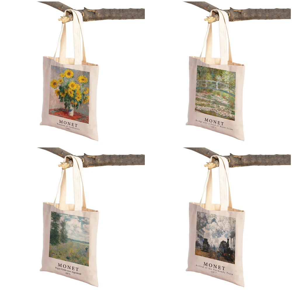 Impressionism Artist Claude Monet Shoulder Shopper Bag Women Shopping Bags Double Print Casual Lady Canvas Tote Handbags