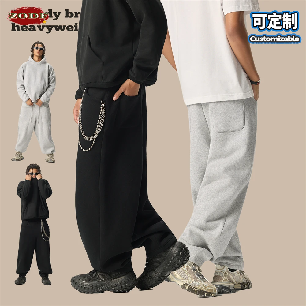 

ZODF хип-хоп зимние мужские флисовые прямые брюки 350 г/м2 унисекс High Street свободные спортивные теплые брюки брендовый дизайн HY0035