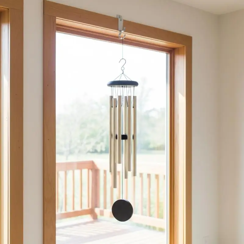1Pc Retro Wood Aluminum Pipes Wind Chime Octagonal Wood Hang Tag 6 Metal Tubes Courtyard Balcony Decor