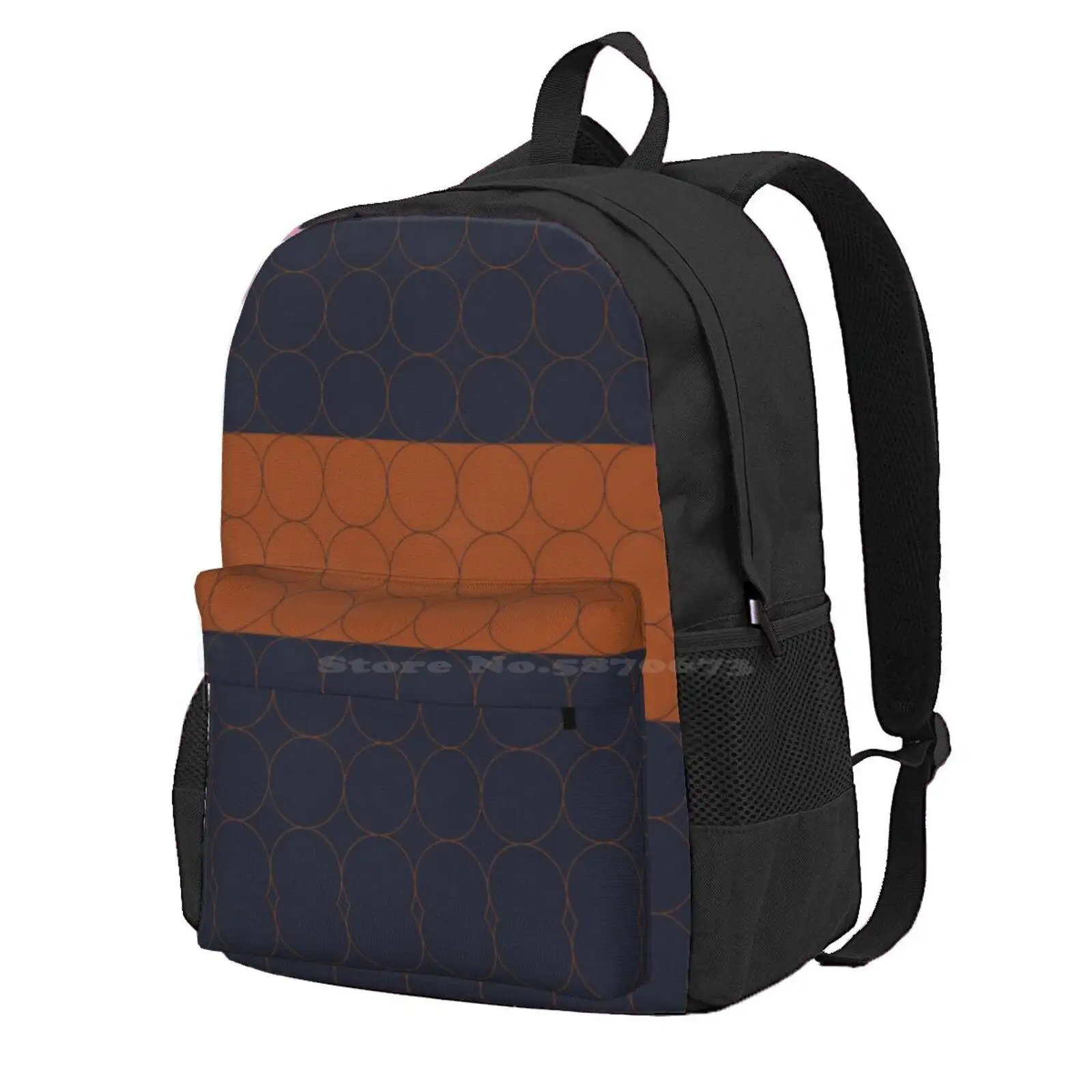 Navy And Rust Circles Iv Hot Sale Schoolbag Backpack Fashion Bags Navy Rust Circles Dark Blue Pattern Design Design By Blerta