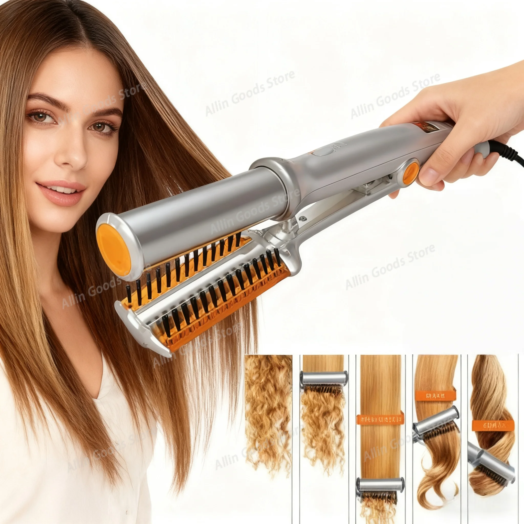Hair Curling Iron Max 2-Way Rotating Hair Curler 2 In 1  Curler Straightener Brush Smoothing Iron Electric Hairbrush