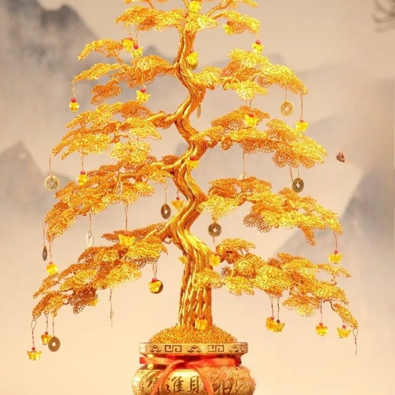 Árvore da fortuna pura tecida à mão, árvore de dinheiro, artesanato, decoração de casa, inauguração