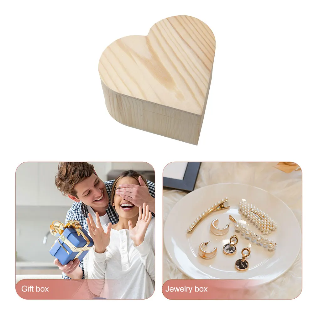 

Деревянное хранилище в форме сердца для ювелирных изделий, пустая незавершенная коробка для рукоделия, детская картина «сделай сам», деревянный сундук, натуральный безопасный материал, организация дома