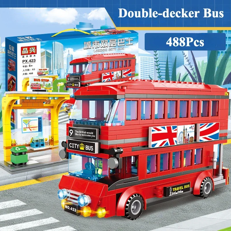 City Technical Yellow Delivery Transport Truck ‌ Bausteine Grün Blau Bus Station Modell Spielzeug für Kinder Urlaub Geschenke – Detail 6