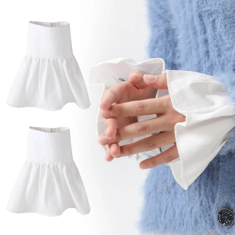 Decorative Ruffle Sleeves Girls False Pleated Cuffs for Women Dress Female White Color Coat Shirt Cuffs Accessories