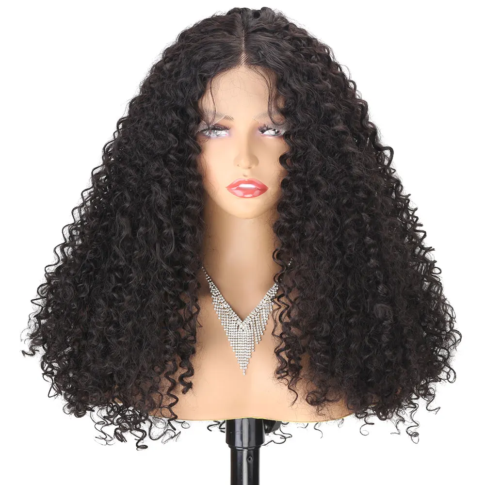 Curly Synthetic Lace Front Wig For Black Women Long Black/Brown Highlight Lace Wig Heat Resistant Synthetic Wig With Baby Hair