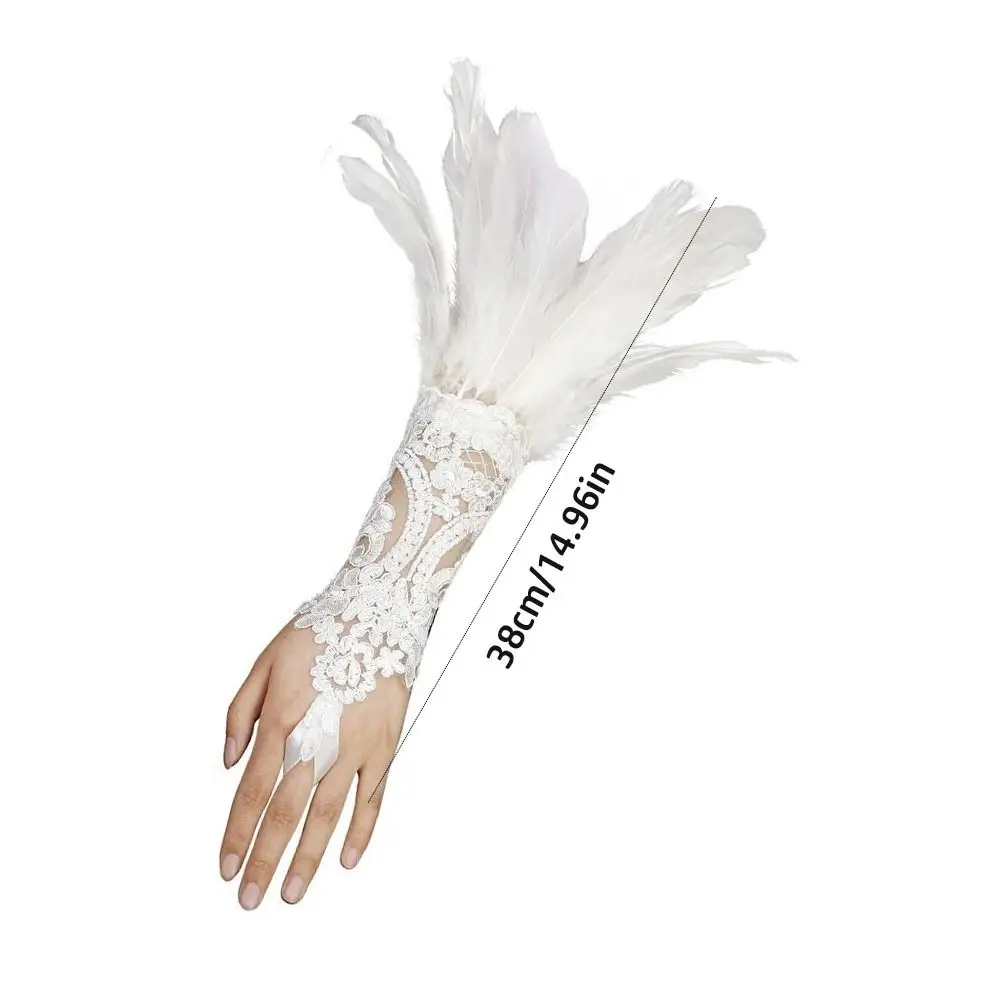 Accesorios de moda, guantes largos de plumas de encaje, puños de muñeca blancos y negros, manoplas femeninas, guantes de boda bordados, ropa de fiesta, 1 ud.