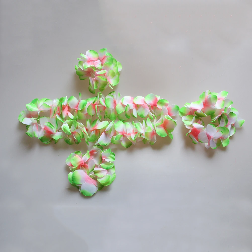 

4 Pcs/ Hawaiian Lei Flower Garland Crown Choker Bracelet Wreath Headband Floral
