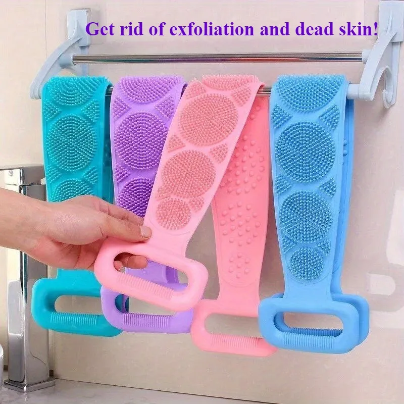 Silicone Back Scrubber Bath Strap Double‑Sided Body Exfoliating Brush Belt Shower Scrubber for Back Skin Cleaning Hanging