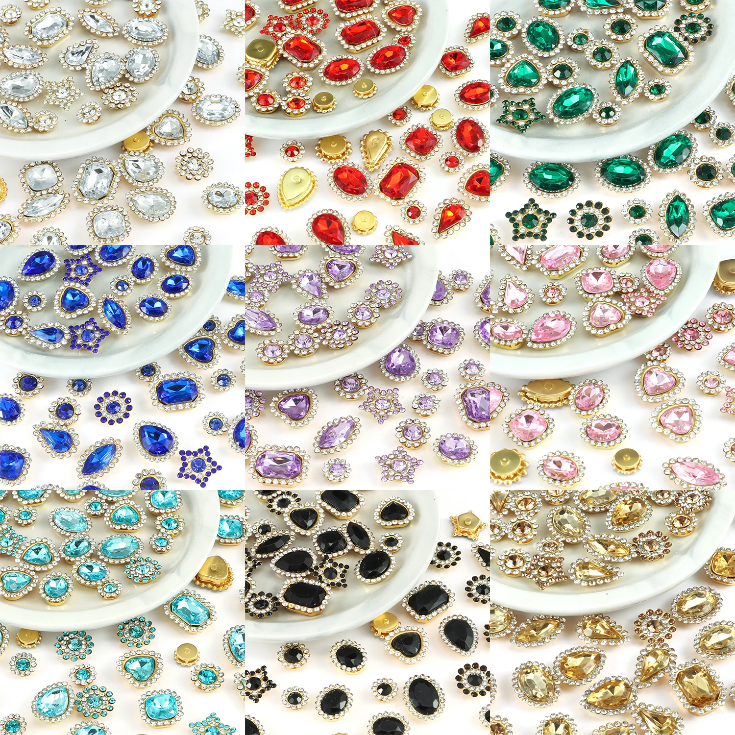 50pcs Acrylic Mix Size Color Sunflower Gold Flat Bottom Glue Sew On Rhinestone DIY Clothes Shoes Bag Hair Jewelry Accessory