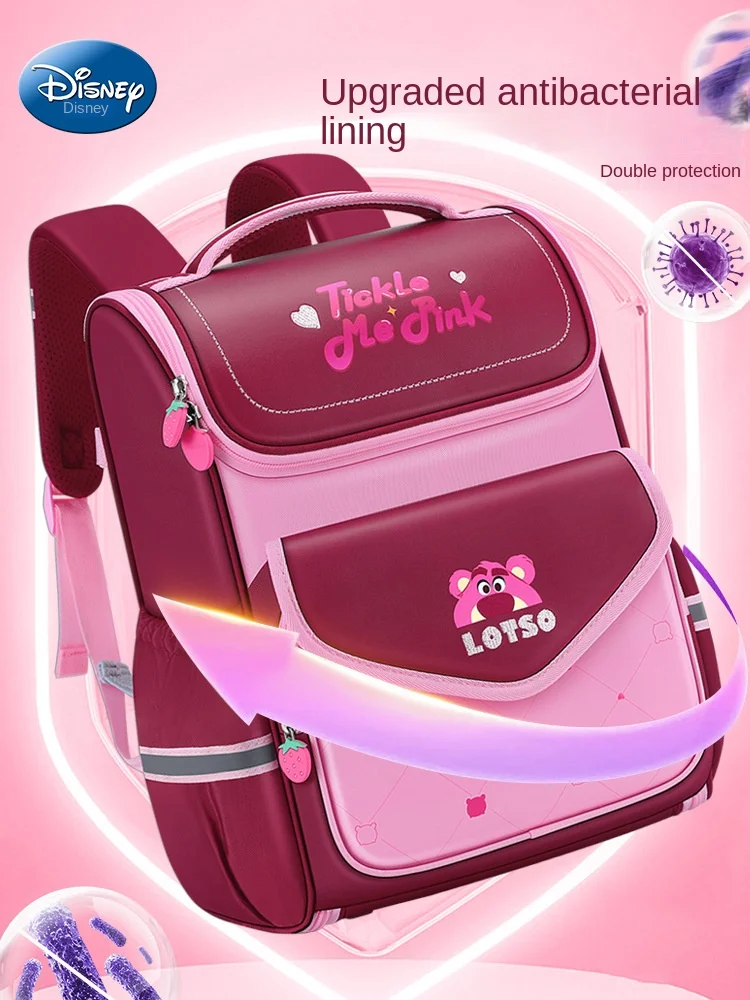 Disney Lotso Girl School Bag Grade 1-3 Primary Student Shoulder Orthopedic Backpack Large Capacity Water Proof Kids Gift Mochila