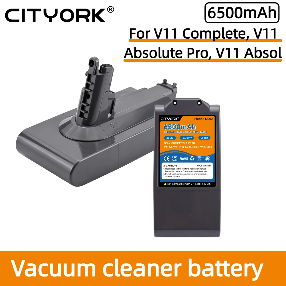 CITYORK 6500mAh Battery For Dyson  SV14 V11 Complete /Absolute Pro /  Absolute / Motorhead /Fluffy Extra Vacuum Cleaner Battery
