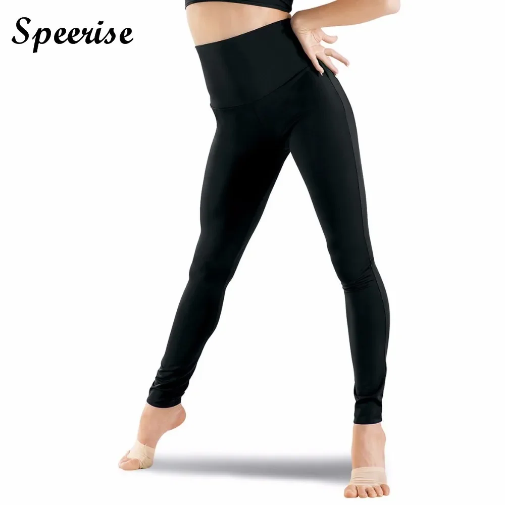 Speerise Ladies High Waisted Spandex Leggings Full Length Dance Pants Plus Size Waistband Elastic Waist Leggings
