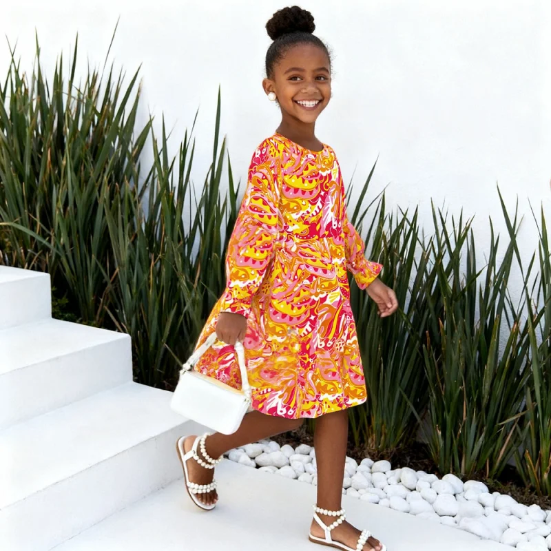 

2025 New Girls' Fashion Casual Print Dress