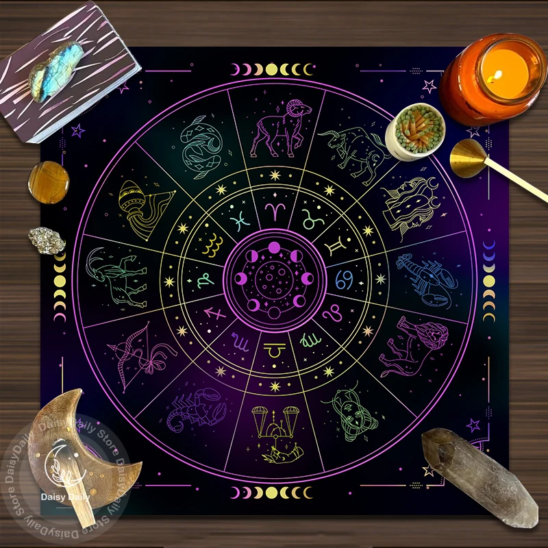 

Tarots Tablecloth 12 Constellations Divination Altar Cloth Board Game Fortune Astrology Oracle Card Pad Drop Game Dorm Decor