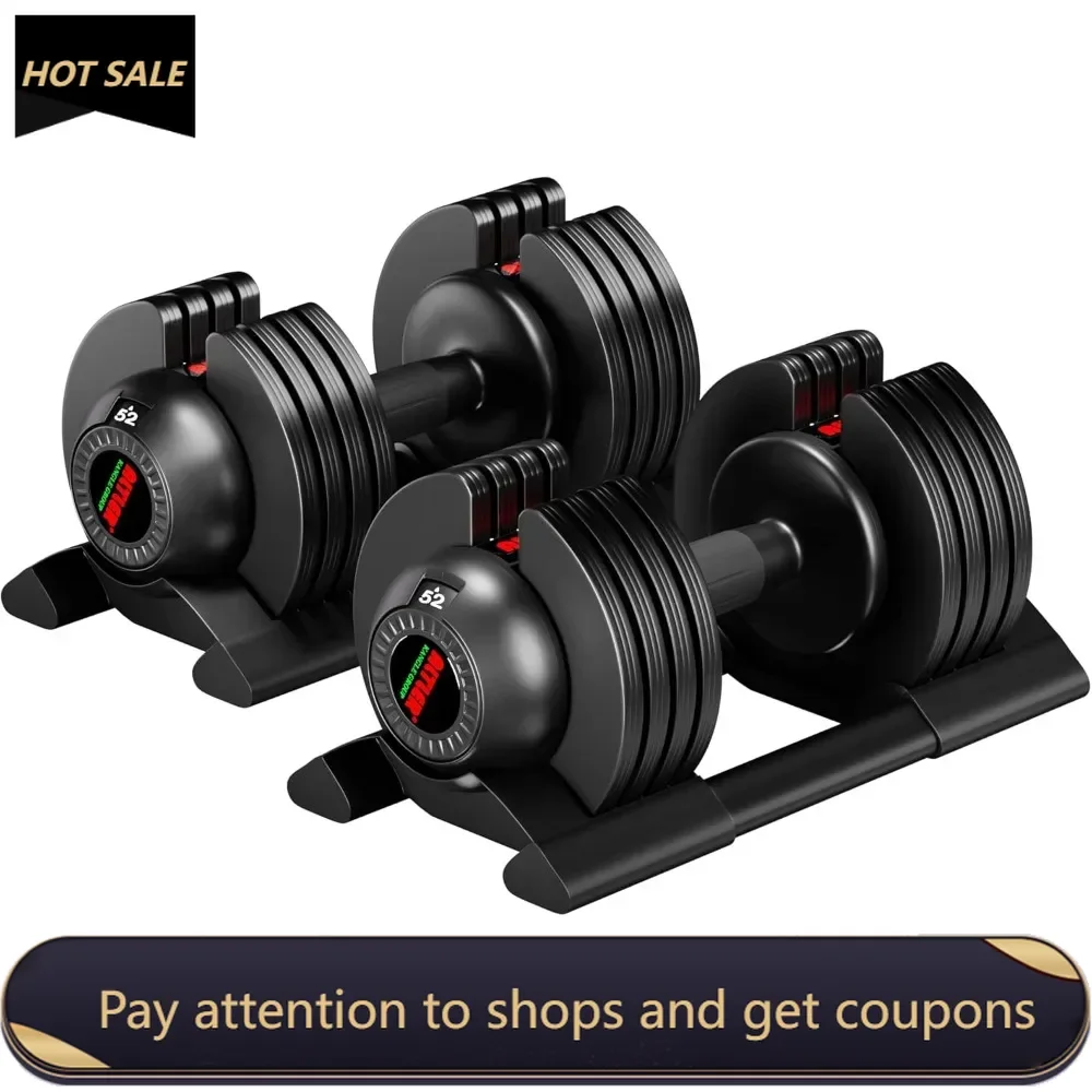 

Adjustable Dumbbell，52lb Dumbbell Set with Tray，Adjustable Weight Dial Dumbbell with Anti-Slip Handle and Weight Plate