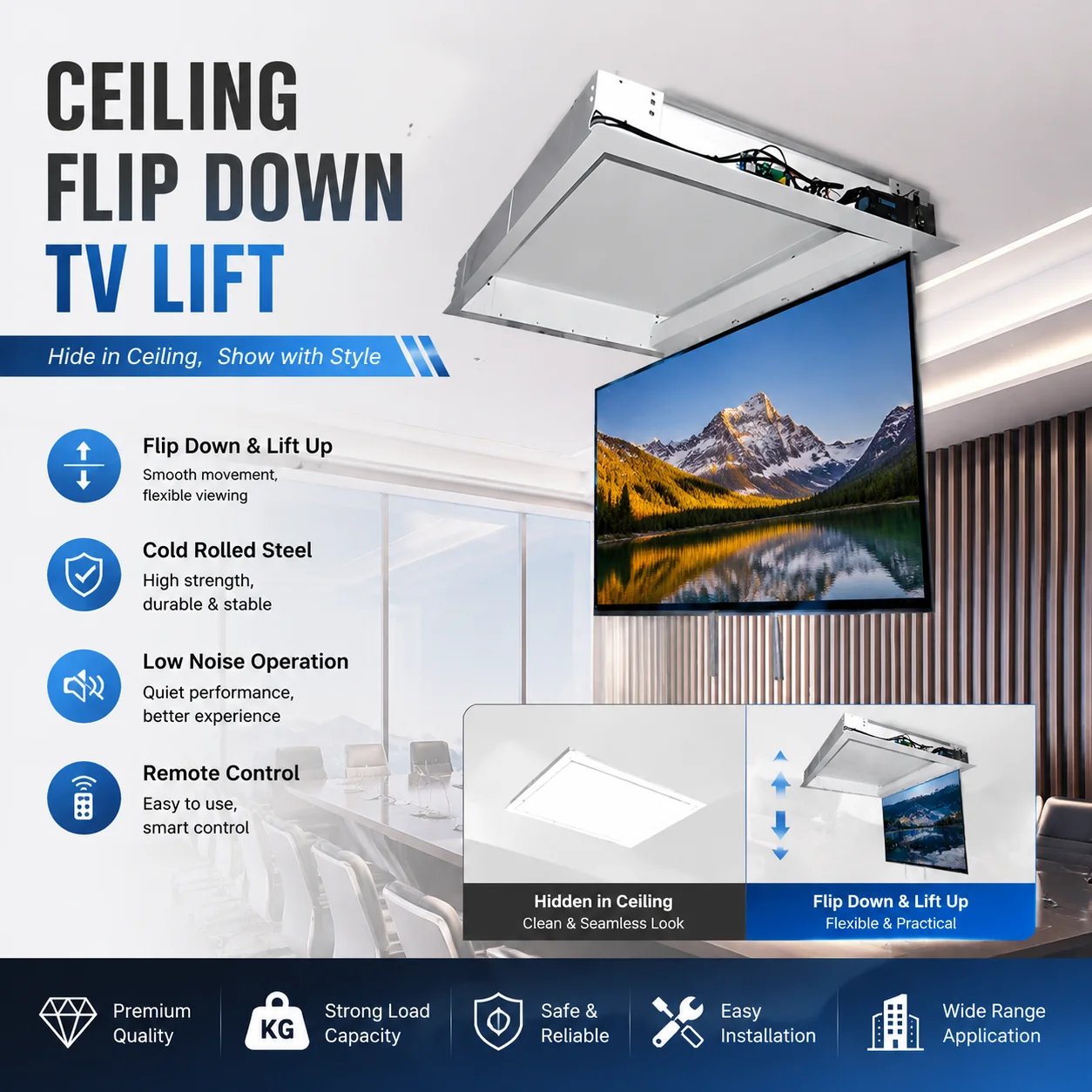 Automatic Flip Down Motorized TV Lift Ceiling Factory Wholesale Hidden Bracket with Remote Control CeilingTV Mount Motorized