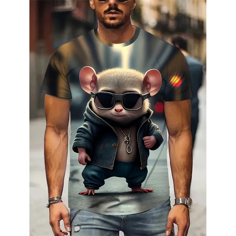 Funny Mouse Pattern T-Shirt For Men Cute Animal 3D Printed Tees Summer Casual Short Sleeve O-Neck Loose Street T Shirts Tops