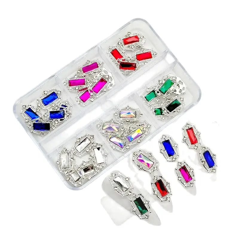 6 Gitter-Nagelsteine, Saturn-Planet-Kreuz-Nagelanhänger, luxuriöse Nagelteile, Diamant-Kristall-Nagelkunst-Dekorationszubehör