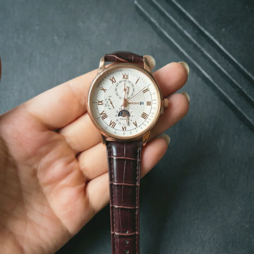 Luxury Brand Men Fake Three Eye Calendar Watch Starry Sky Moon Dial Business Watch Fashion Leather Belt Quartz Wristwatches Gift