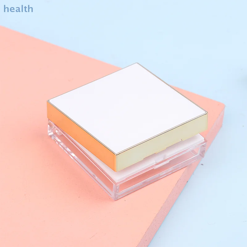 8 グラム正方形ゴールドボーダールースパウダーボックス空の詰め替えポータブルメイクアップ設定パウダーブラッシュケース容器パフミラー付き