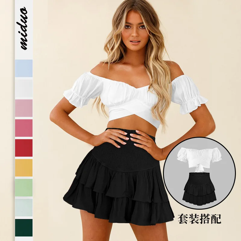 

Off-the-shoulder tank top for women short top with puff sleeve bow tied backless sexy white summer 2023