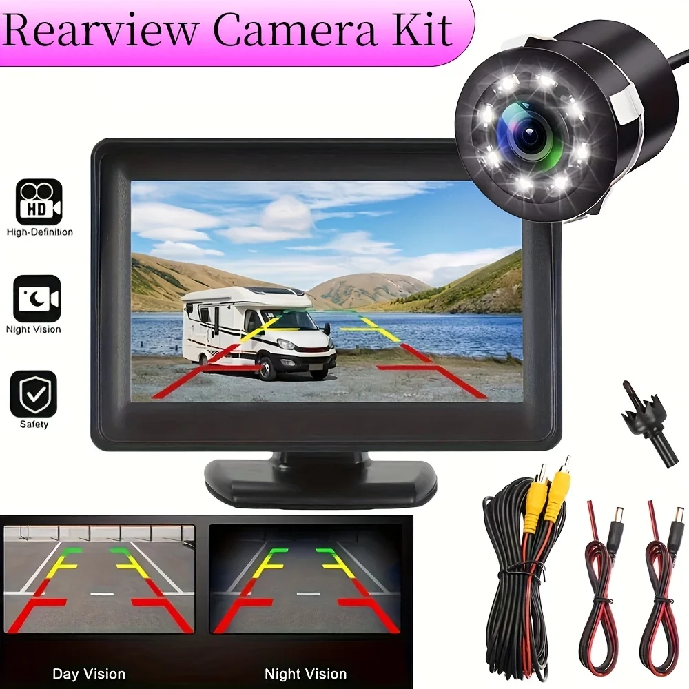 High-Definition Night Vision Rearview Camera And 4.3-Inch Car Monitor Set, Automatic Switching with Reversing Priority