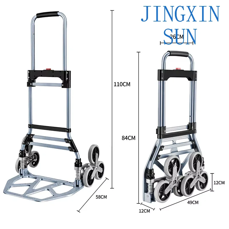 Stair Climbing Cart Portable Folding Hand Truck, 330 LBS Capacity Aluminium Trolley WithTelescoping Handle, 6  Wheels