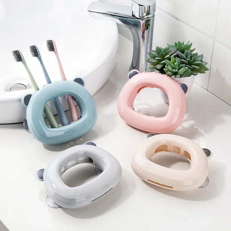 ERMAKOVA Set of 2 Toothbrush Holder Cute Suction Hook 3 Position Toothbrush Holder Free punching Wall Mount Stand Bathroom Tool