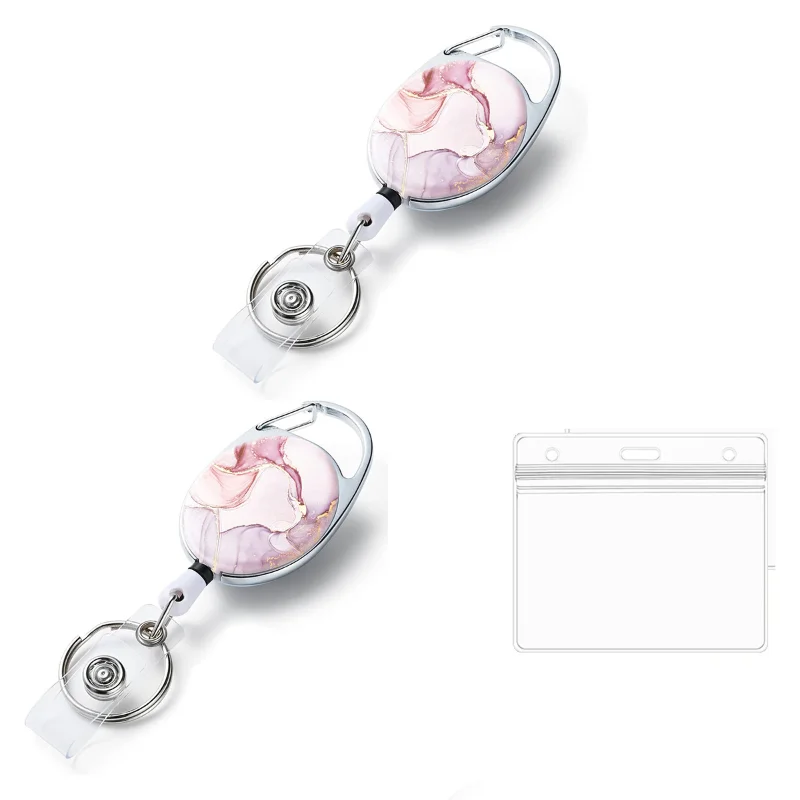 Frauen Mann Marmor Ellipse ID Karte Schlüssel Kette Lanyard Clip Ring Versenkbare Pull Name Tag Abzeichen Gürtel Seil Halter Schlüsselring – Detail 4