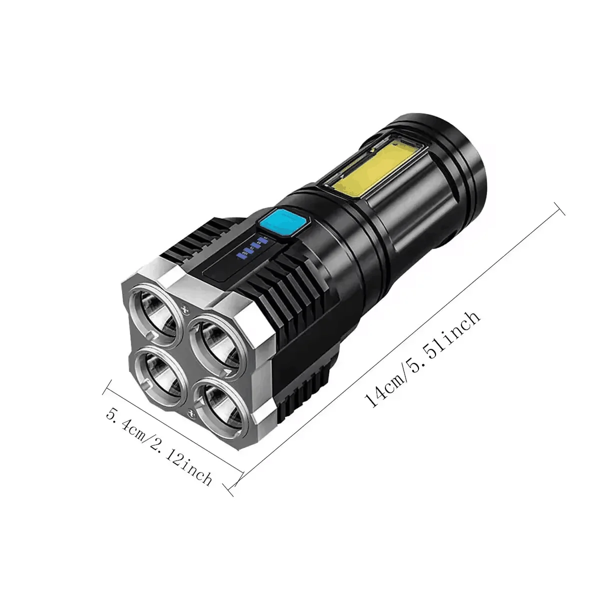 Four light high-intensity flashlight, long-range rechargeable COB side light flashlight, high brightness searchlight