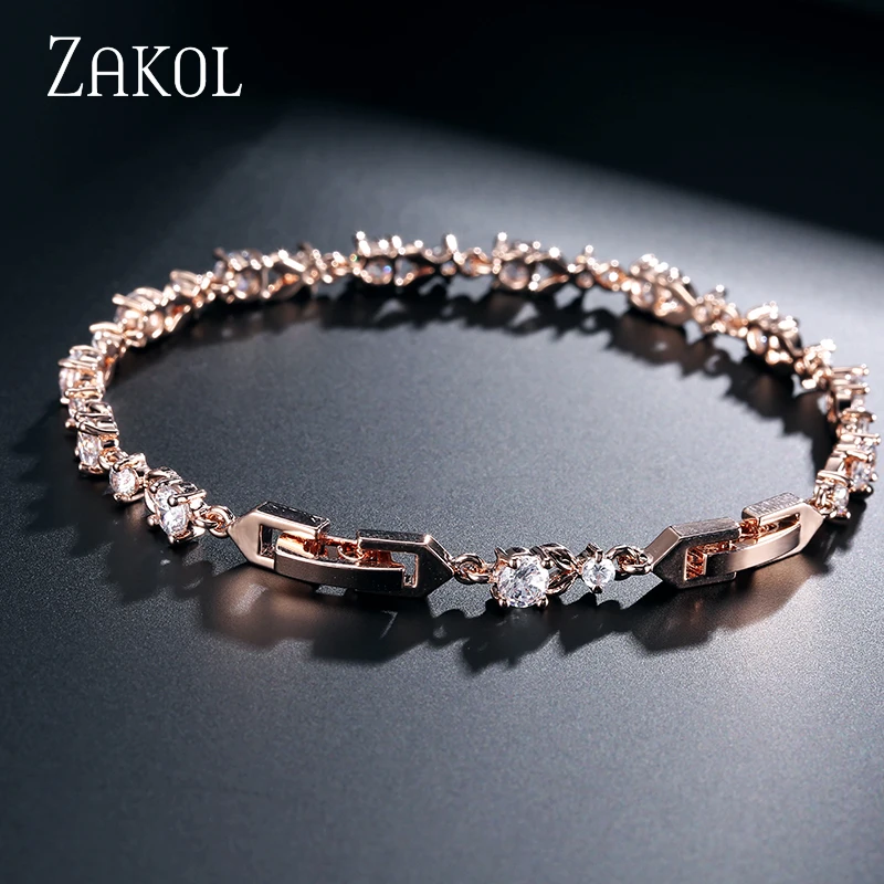 ZAKOL Exquisite Zircon Leaf Bracelets for Women Sliver Color Crystal Men Bangles Fashion Heart Zircon Girls Party Jewelry