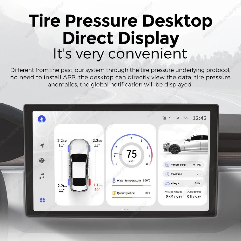 DUDU USB built-in/external TPMS vehicle mounted tire pressure monitoring system with 4 sensors and alarm monitoring system