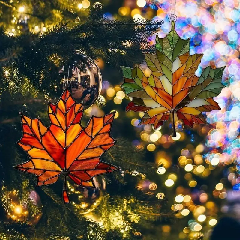 2D Flat Acrylic Leaf Hanging Ornaments 4Pcs Thanksgiving Decor For Window Home Portal Autumn Celebration