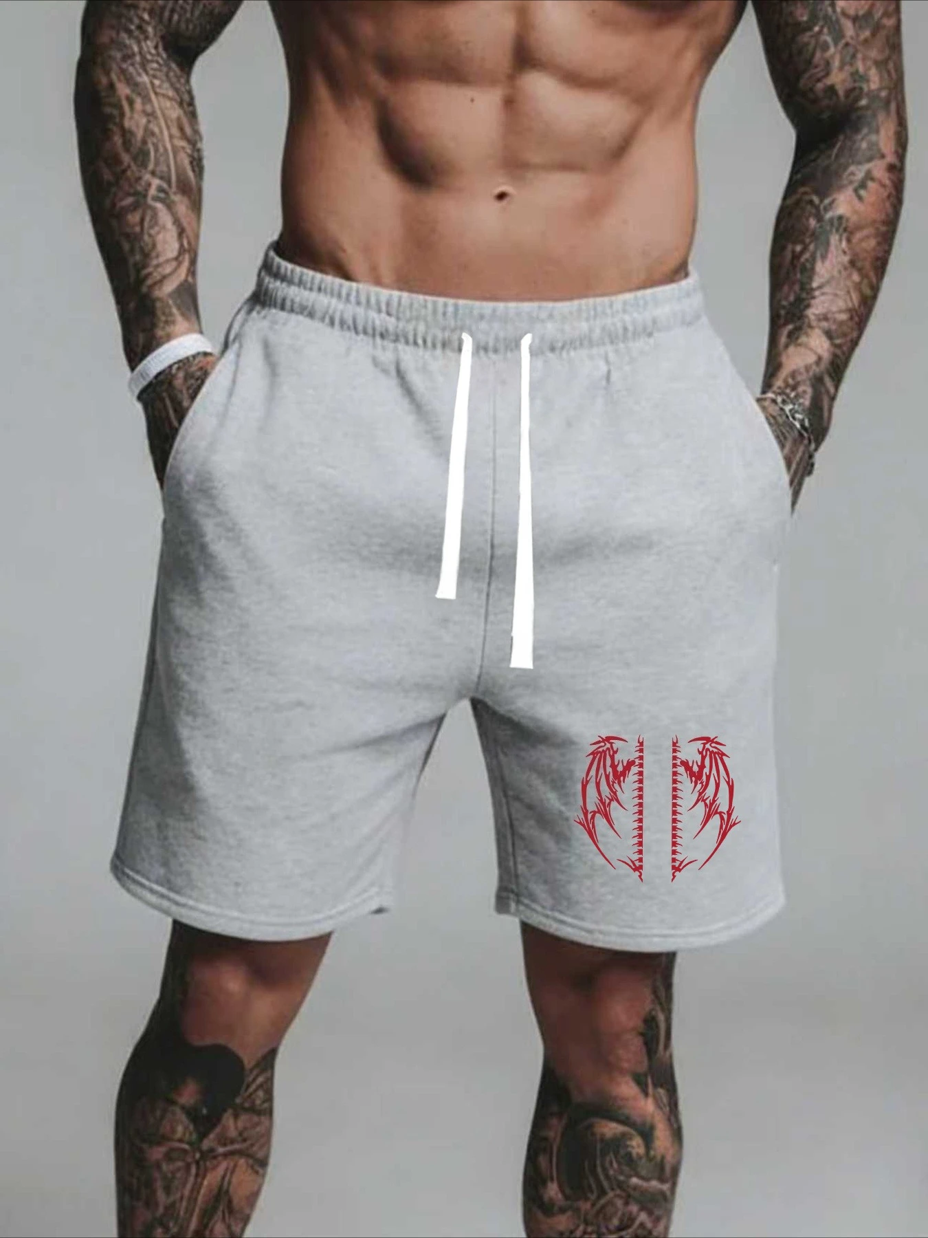 

Мужские летние повседневные шорты с готическим принтом, свободного кроя, с эластичным поясом и шнурком, подходят для повседневной носки