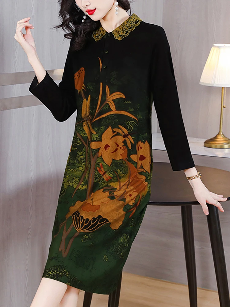 

NYFS 2023 Autumn New Velvet Woman Dress Vestidos Robe Ete Femme Elbise Loose Long Sleeve Print Dresses L-5XL