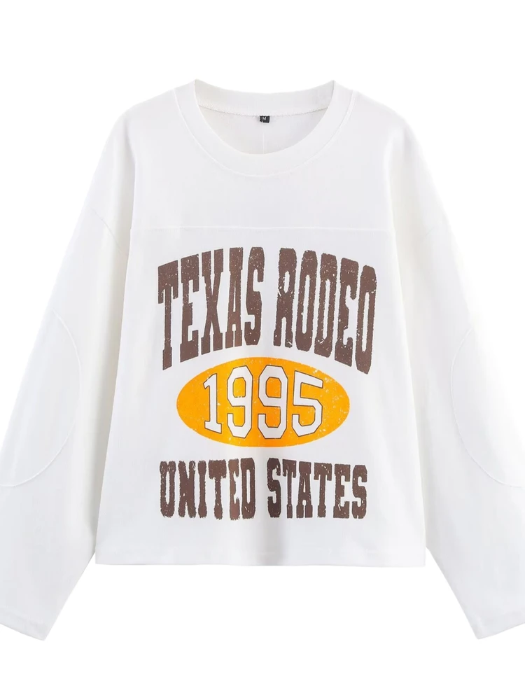 

Весна 2026, повседневная длинная толстовка из смеси хлопка с круглым принтом Ne, женская свободная посадка, удобная уличная одежда