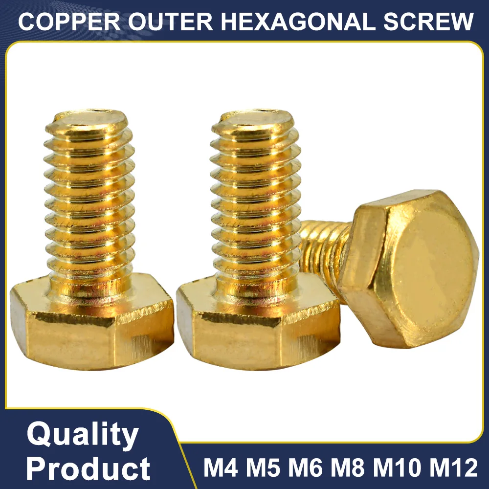 M4 M5 M6 M8 M10 M12 Copper Outer Hexagonal Screw Copper DIN933 Hexagonal Flat Head Bolt for Furniture Household Appliances