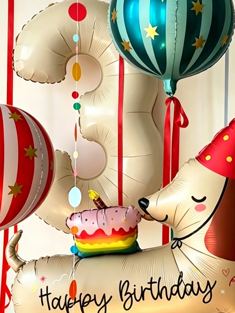 Zirkus-Themen-Ballonset, Milchweiße Zahlenballons, Bärenballons und Hundeförmige Ballons, für Geburtstagsfeiern Dekorationsballons – Detail 6