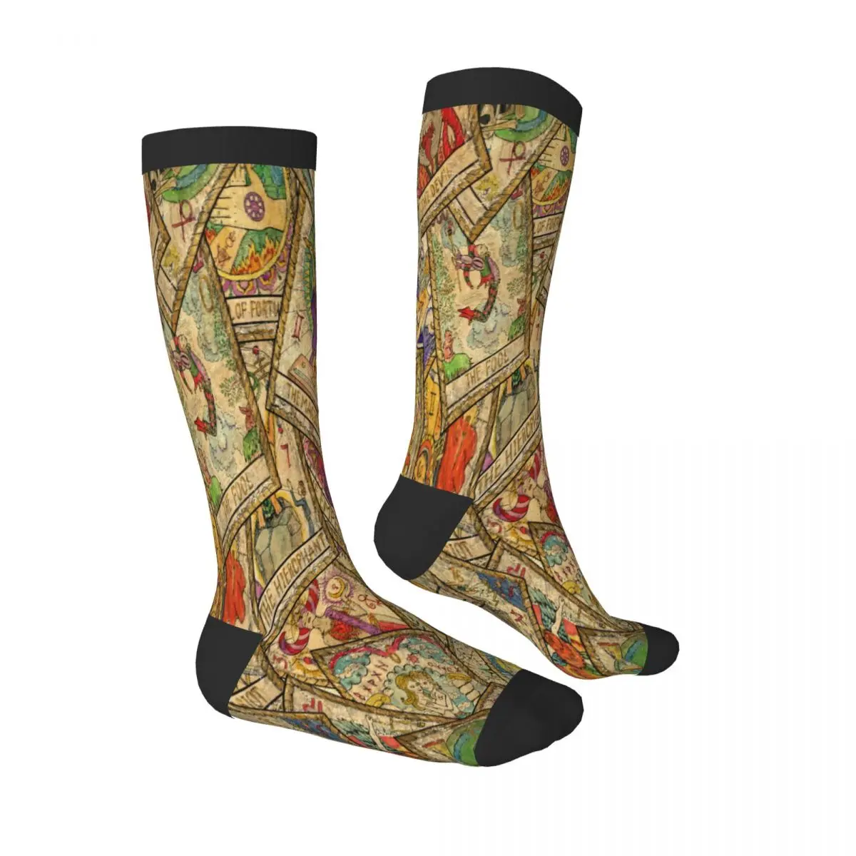 Old Colorful Tarot Cards In Chaotic Layout Unisex High Socks for Men Women Autumn Winter