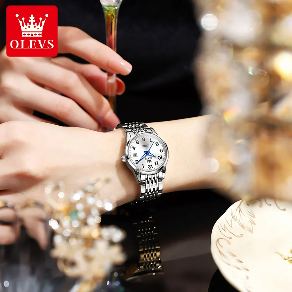 OLEVS 6666 Luxury High Quality Ladies Watch Stainless Steel Waterproof Calendar Automatic Mechanical Women's Watch