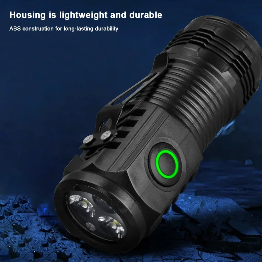 Small Flashlights USB C Rechargeable IPX4 Waterproof Pocket Flashlight 3 Light Modes Hands-Free Flashlight for Camping Emergency